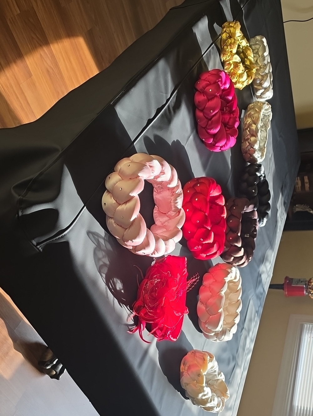 Women’s Braided Satin Donut Hats/ Headband - Pink, Red, Gold, Black, Cream.